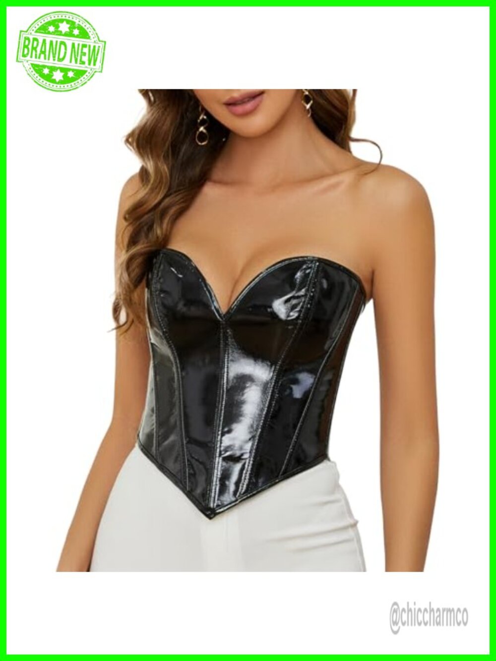 Strapless Corset Top Women Patent PU Leather Lace-up Bustier Steampunk